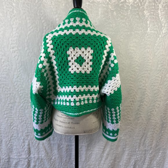 Hand Crafted Sweaters - Vintage Handmade Granny Square crochet shawl shrug Retro Boho